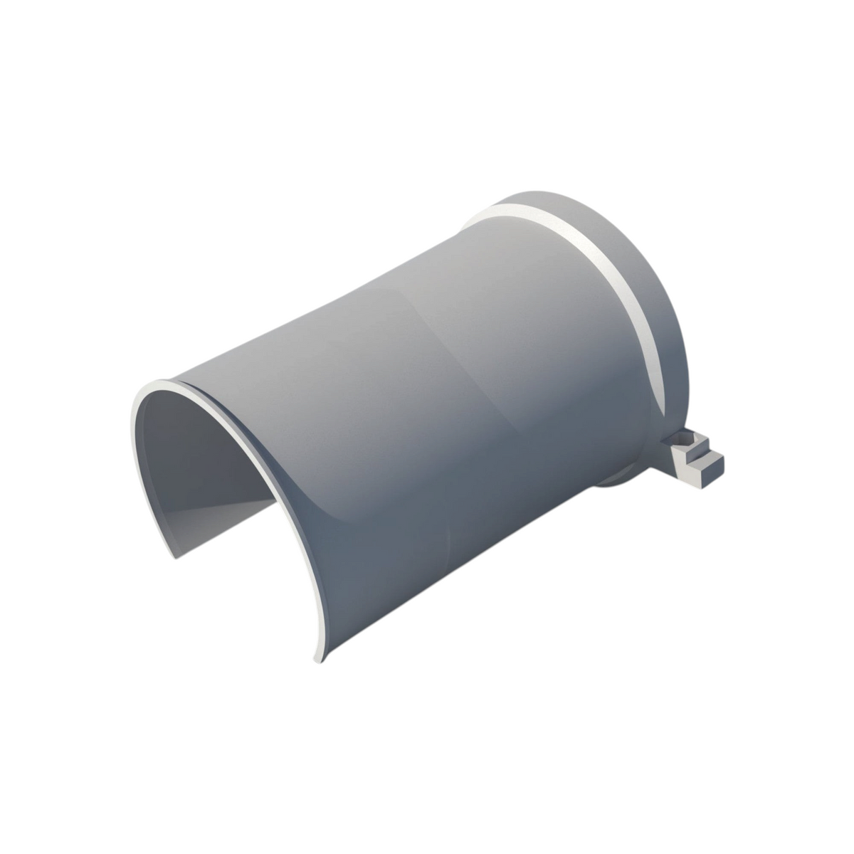 Grey extended rain hood for a CCTV camera shown on a white background.