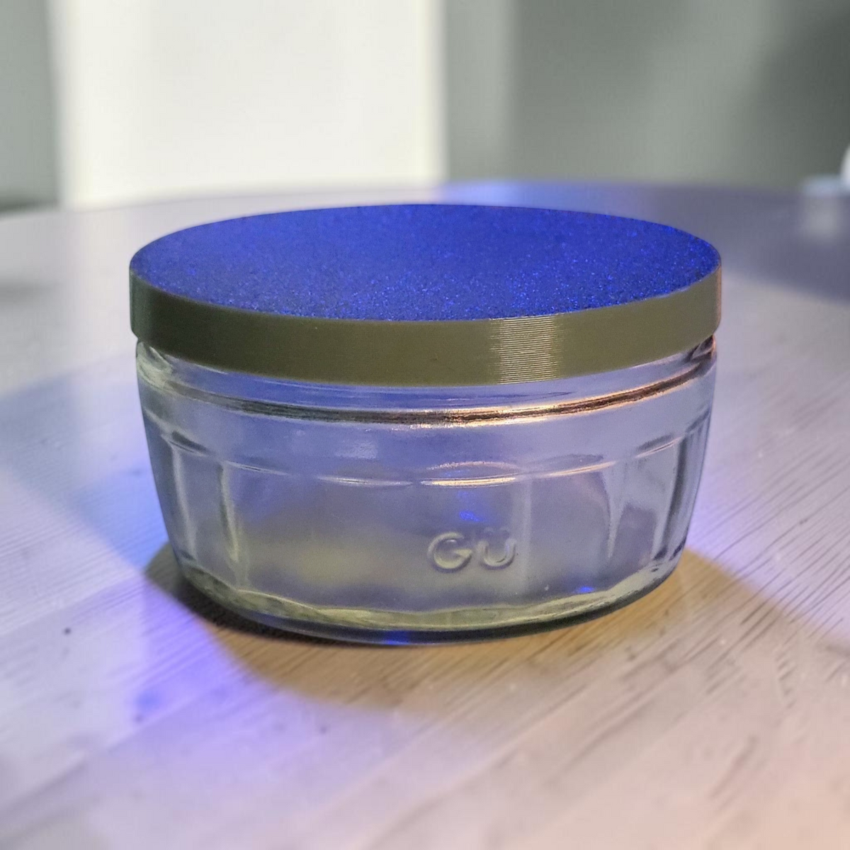 ARt 82mm flexible 3D printed lid for GU ramekin jars in a dark blue finish