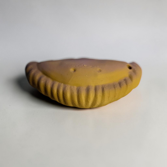 ARt Cornish Pasty Keyring in a golden-brown pastry colour with a realistic crimped edge design.