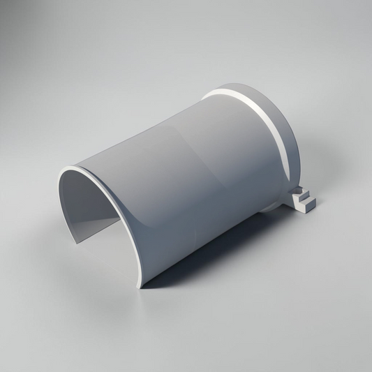 Grey extended rain hood for a CCTV camera shown at an angle.