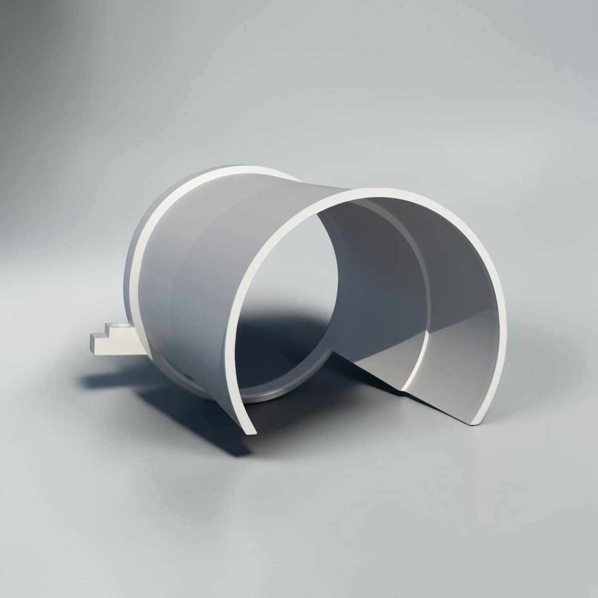 Interior view of a grey extended rain hood for a CCTV security camera.
