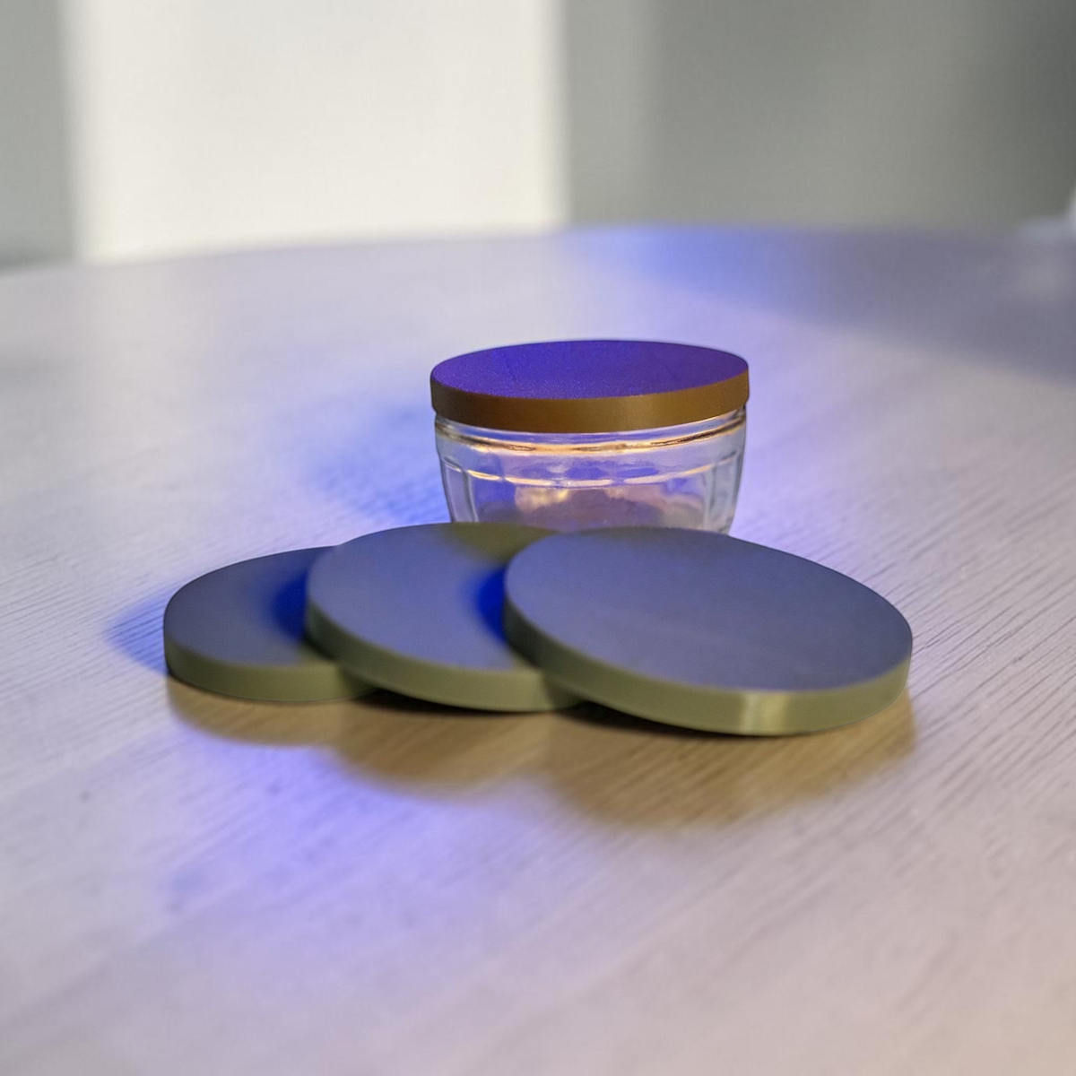 Set of flexible 82 mm dessert lids for ramekin jars, 3D printed in durable TPU.